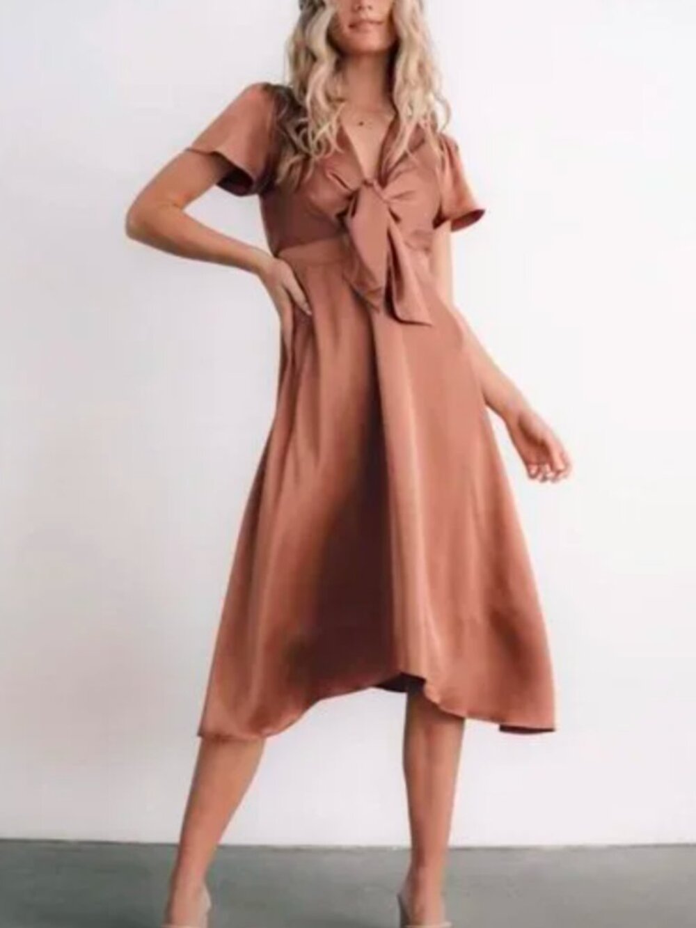 Baltic Born Poppy Satin Midi Dress Rosy Brown